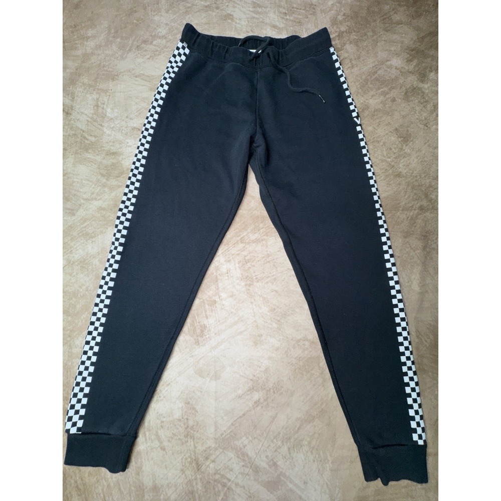 Vans Joggers Womens XS Black Checkered Side Stripe Fleece Lined Skater